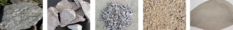 不同粒度大小的石頭，石子，砂子，石粉