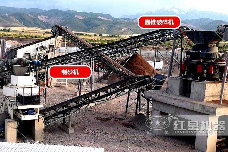 碎石破碎機(jī)生產(chǎn)線，圓錐破+制砂機(jī)搭配，破碎