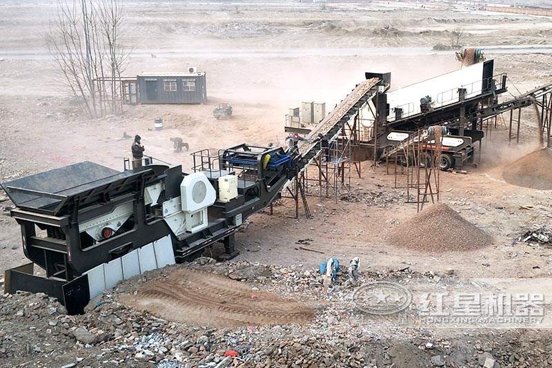 建筑垃圾破碎機-輪胎式移動破碎站，雙機聯(lián)合